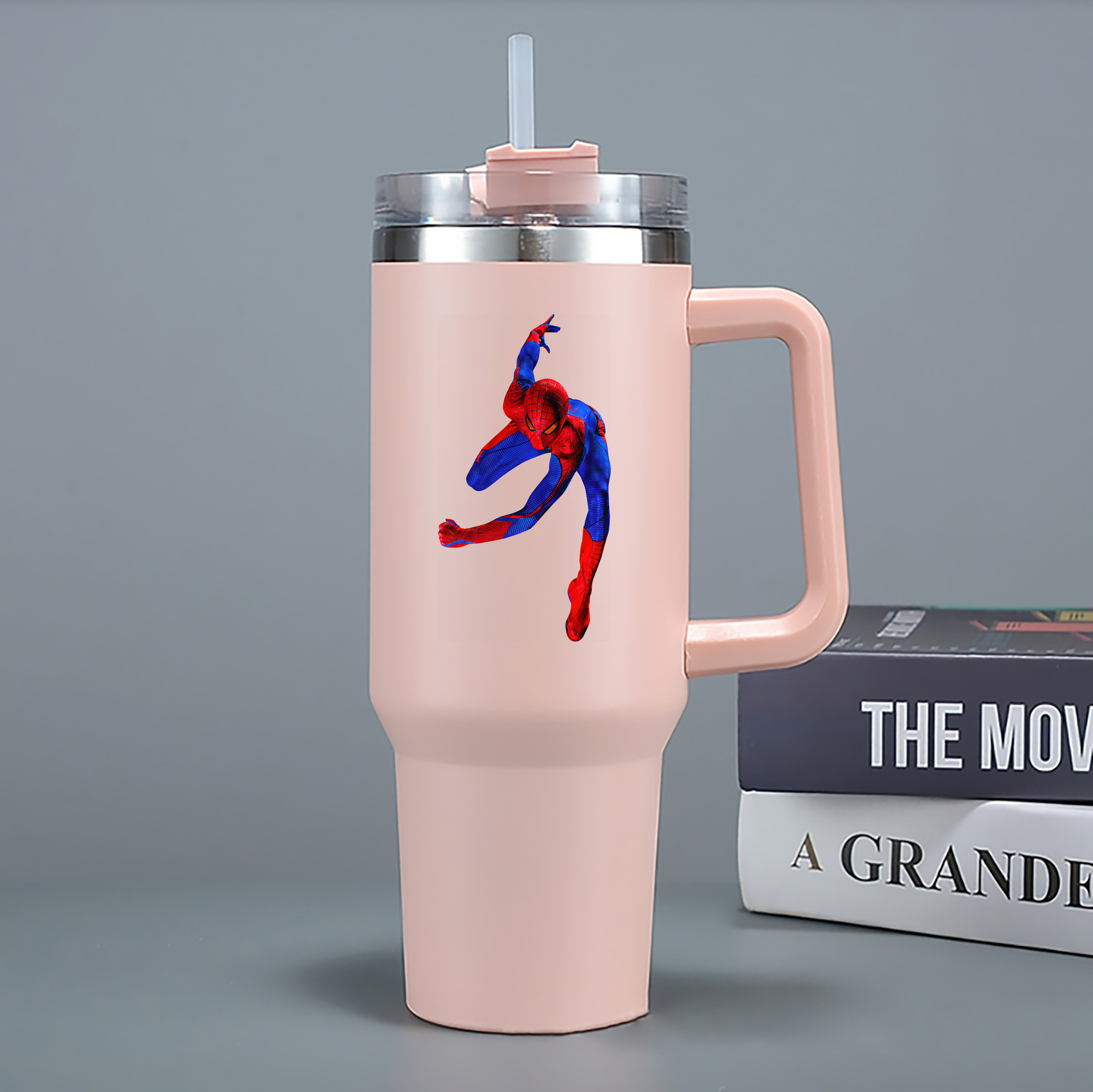 （画像用） Spider Man スパイダーマン 1200mL車用タンブラー - クリスタルステッカー（プラスチックストロー付き）